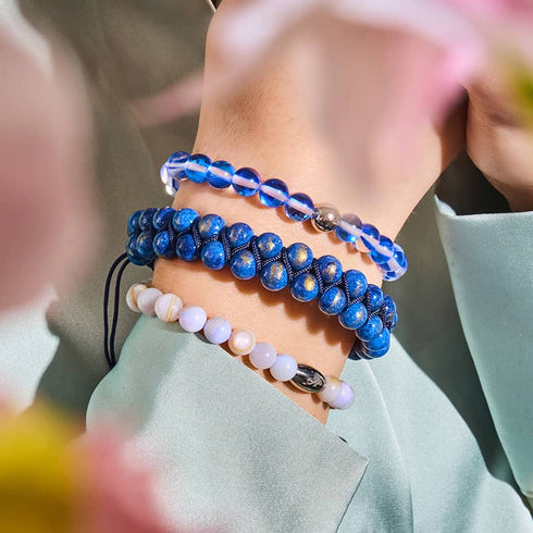 Andromède bleue | Argent | Bracelet de perles de verre galaxie